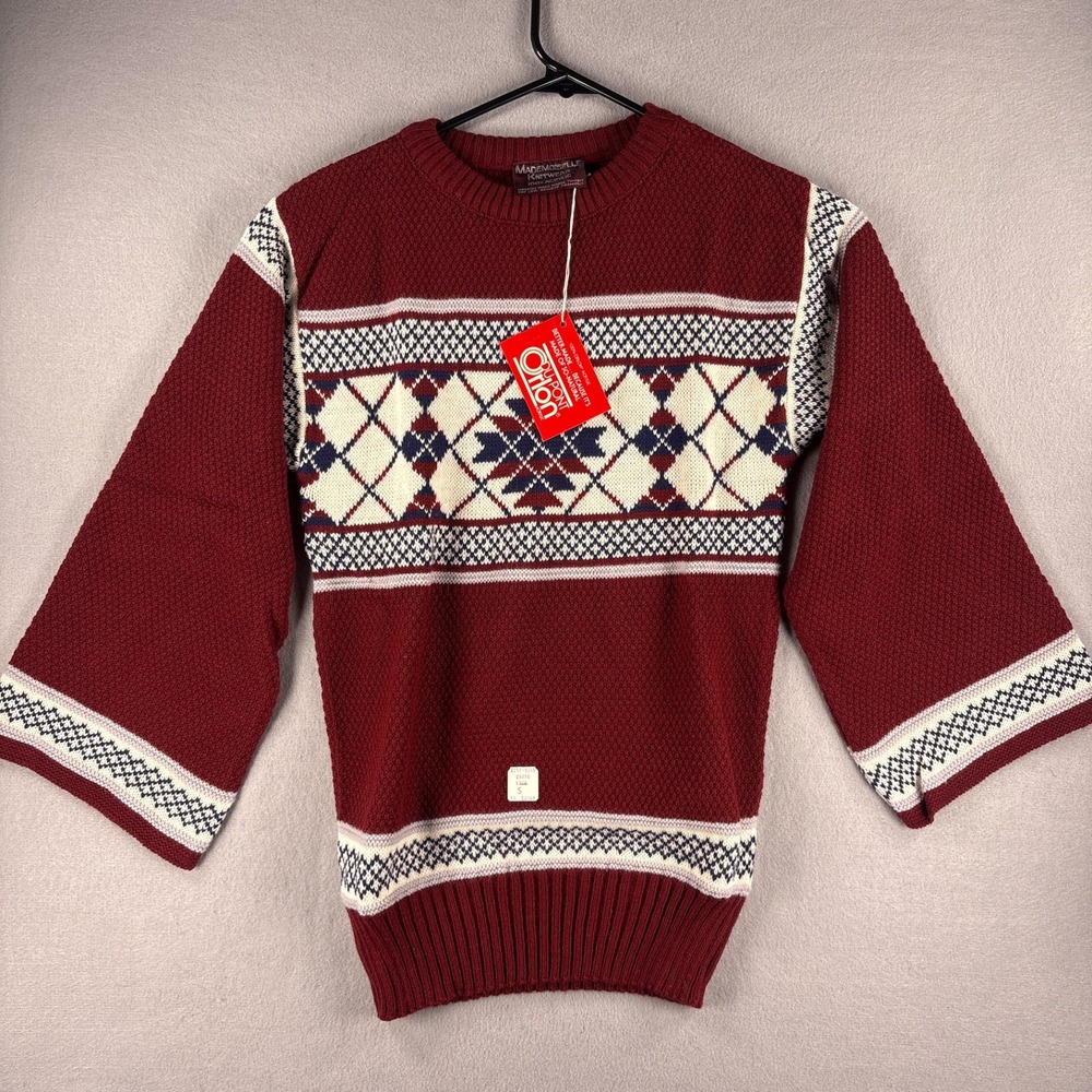 Vintage 70s Fair Isle JC Penney Knit Sweater Womens Small Bell Sleeves Nordic